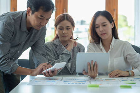 Marketing, Financial, Accounting, Planning, Team of business women analyze company results and...