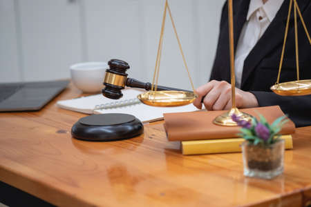 Law, Consultation, Agreement, Contract, Lawyers advice on litigation matters and sign contracts as lawyers to accept complaints for clients. Concept Attorney.の写真素材