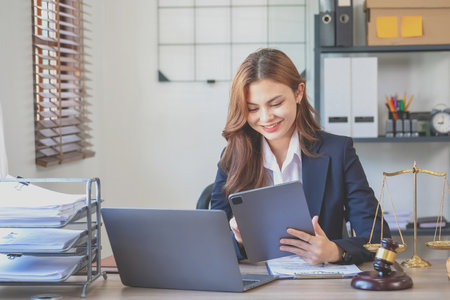 Law, Counsel, Agreement, Contract, Lawyer, Advising on litigation matters and signing contracts as a lawyer to receive home and land mortgage complaints from customers. concept lawyerの写真素材