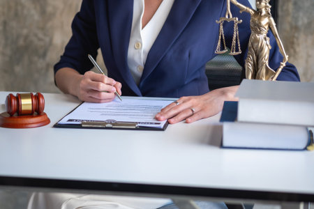 Law, Consultation, Agreement, Contract, Lawyers advice on litigation matters and sign contracts as lawyers to accept complaints for clients. Concept Attorney.の写真素材