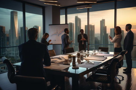 Business people group meeting in office. Professional businesswomen, businessmen, and office workers work in team conferences with project planning documents on the meeting table.の素材