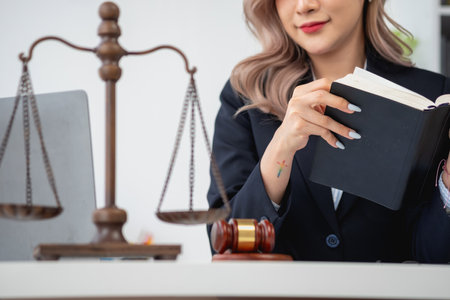 Law, Consultation, Agreement, Contract, Lawyers advice on litigation matters and sign contracts as lawyers to accept complaints for clients. Concept Attorney.の写真素材
