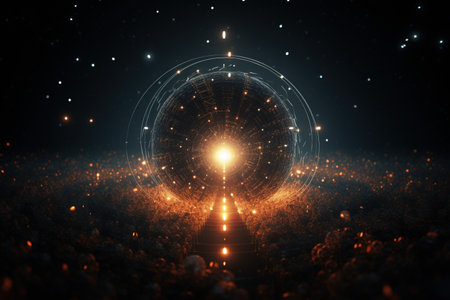 Abstract Waving Particle Technology Background Design. Abstract wave moving dots flow particles, hi-tech, and big data background design for brochures, flyers, magazines, business cards, and banners.の素材