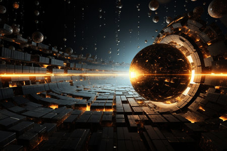 Abstract Waving Particle Technology Background Design. Abstract wave moving dots flow particles, hi-tech, and big data background design for brochures, flyers, magazines, business cards, and banners.の素材