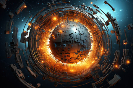 Abstract Waving Particle Technology Background Design. Abstract wave moving dots flow particles, hi-tech, and big data background design for brochures, flyers, magazines, business cards, and banners.の素材