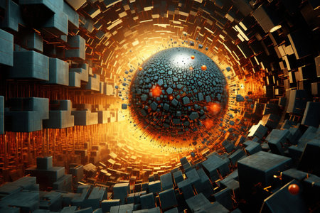 Abstract Waving Particle Technology Background Design. Abstract wave moving dots flow particles, hi-tech, and big data background design for brochures, flyers, magazines, business cards, and banners.の素材