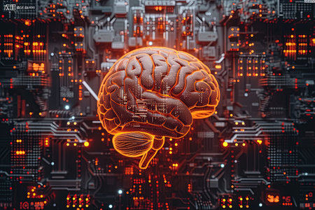 Electronic brain on the motherboard or artificial intelligence, is the theme of implementing modern technologies in companies. 

 technology concept.の素材