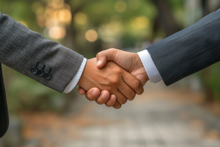 The businessmen shake hands after the meeting was successful and agreed upon. AI Generatedの素材