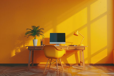 Scandinavian minimalist interior in Yellow colors. AI Generatedの素材