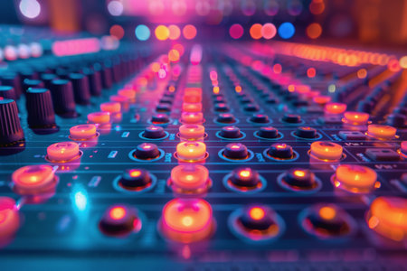 High-definition recording studio, crystal-clear sound with visually striking LED panel designs.の素材