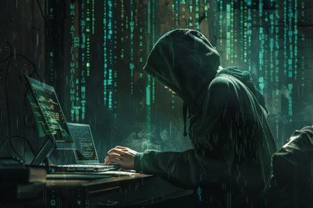 Professional it specialist using device writing code computer network maintenance, AI Generatedの素材