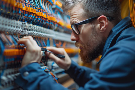Professional it specialist using device writing code computer network maintenance, AI Generatedの素材