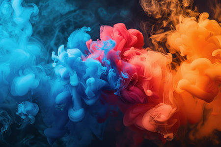 A splash of color paint, water, or smoke on a black background, or abstract pattern, AI Generatedの素材