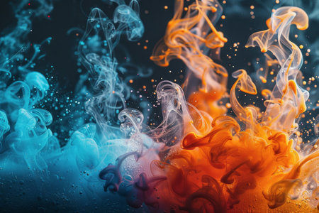 A splash of color paint, water, or smoke on a black background, or abstract pattern, AI Generatedの素材