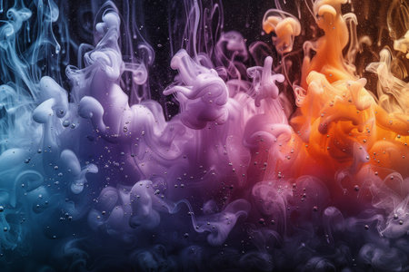 A splash of color paint, water, or smoke on a black background, or abstract pattern, AI Generatedの素材