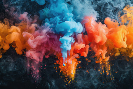 A splash of color paint, water, or smoke on a black background, or abstract pattern, AI Generatedの素材