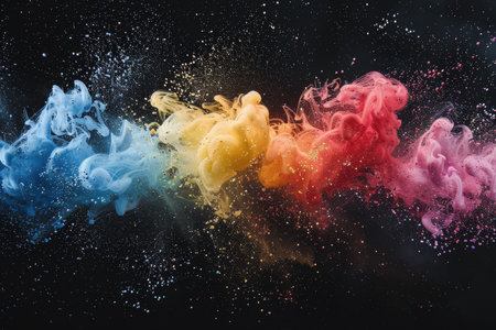 A splash of color paint, water, or smoke on a black background, or abstract pattern, AI Generatedの素材