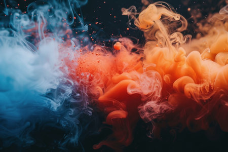 A splash of color paint, water, or smoke on a black background, or abstract pattern, AI Generatedの素材