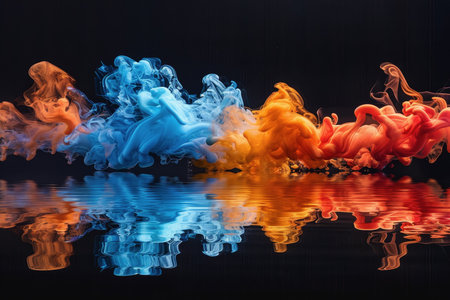 A splash of color paint, water, or smoke on a black background, or abstract pattern, AI Generatedの素材