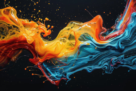 A splash of color paint, water, or smoke on a black background, or abstract pattern, AI Generatedの素材