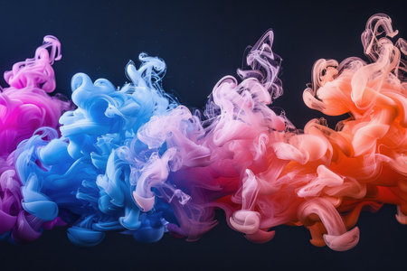 A splash of color paint, water, or smoke on a black background, or abstract pattern, AI Generatedの素材
