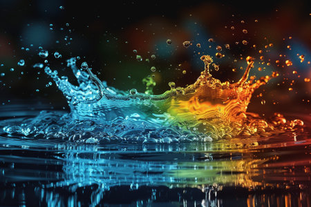 Abstract image of the splash of water, futuristic style, in colorful style. AI Generatedの素材