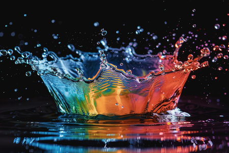 Abstract image of the splash of water, futuristic style, in colorful style. AI Generatedの素材