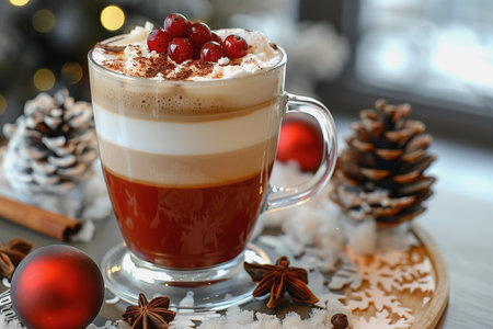 Barista's holiday special, festive coffee bringing cheer and cafe in the seasonal spiritの素材