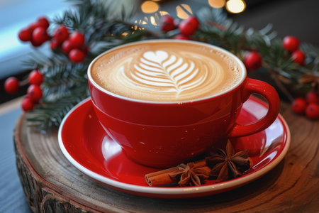 Barista's holiday special, festive coffee bringing cheer and cafe in the seasonal spiritの素材