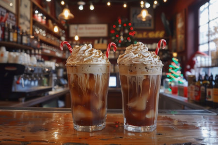 Barista's holiday special, festive coffee bringing cheer and cafe in the seasonal spiritの素材