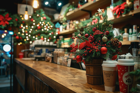 Barista's holiday special, festive coffee bringing cheer and cafe in the seasonal spiritの素材
