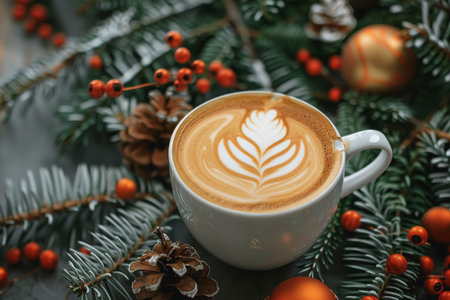 Barista's holiday special, festive coffee bringing cheer and cafe in the seasonal spiritの素材