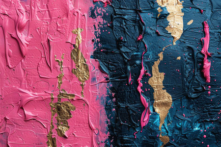 Minimalist outline of a webzine, pink, electric blue, gold, black, and dark background.の素材