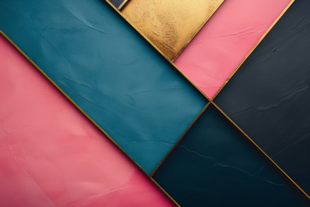 Minimalist outline of a webzine, pink, electric blue, gold, black, and dark background.の素材