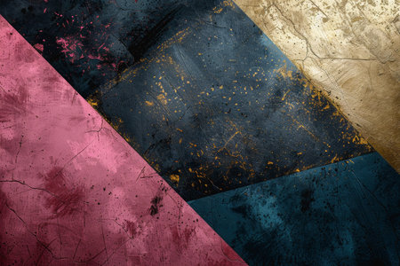 Minimalist outline of a webzine, pink, electric blue, gold, black, and dark background.の素材
