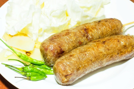 Thai grill sausages, closeup の写真素材