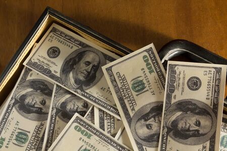 Money inside briefcaseの写真素材