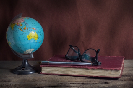 Still life globe with stationary の写真素材