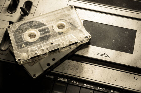 Retro sound player with cassette tape,still life.の写真素材