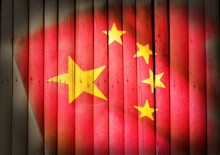 People republic of China national flag on bamboo wood.の写真素材