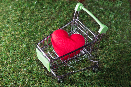 Red heart on shopping cart.の写真素材