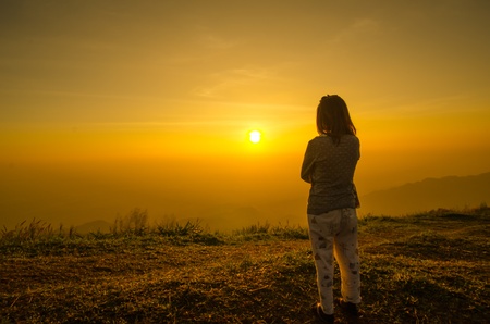 People and sunsetの写真素材