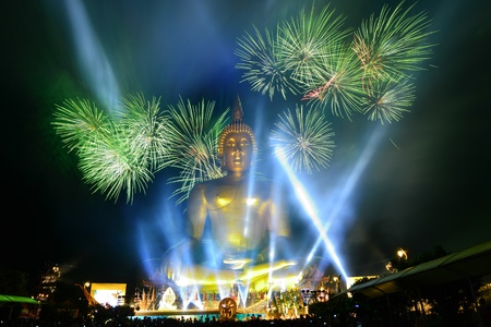 Firework and buddhaの写真素材