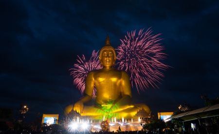 Firework and buddhaの写真素材