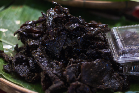 Thai Cuisine, Beef jerky, Salted sun-dried beef in marketの写真素材