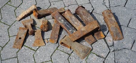 Rusty wedge tools from quarry factoryの写真素材