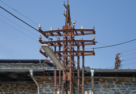 Old abandoned and useless factory building, electrical installation at an abandoned factoryの写真素材