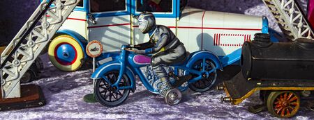 Tin toy biker background bannerの写真素材