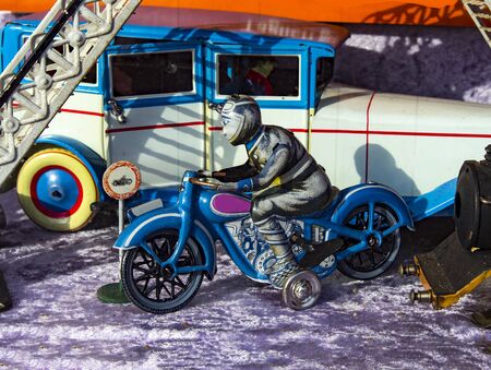 Motorcyclist Biker tin toy for childrenの写真素材