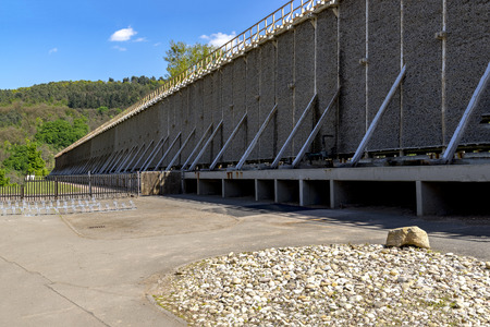 Salt production and air improvement. Europe's largest open air salt pans and open-air inhaler for health at the Salinental valley. Bad Kreuznach, Rhineland-Palatinate, Germanyの写真素材